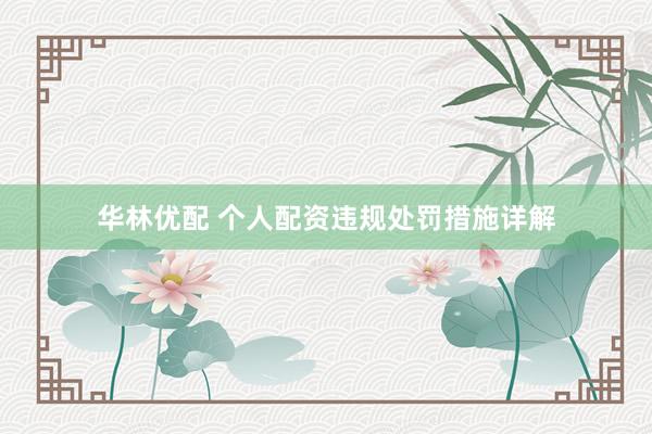 华林优配 个人配资违规处罚措施详解